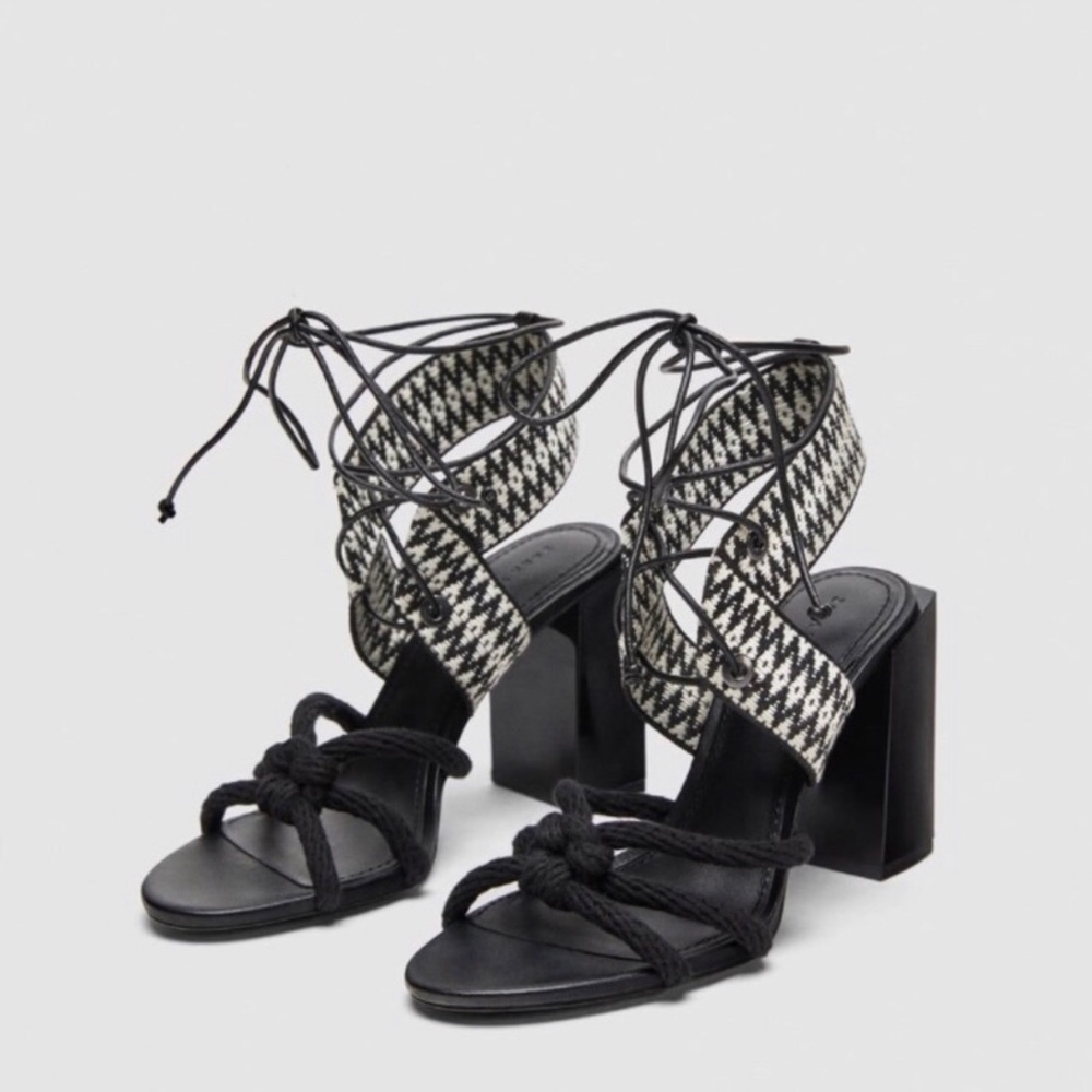 Zara Tie Up Block Heel Sandals